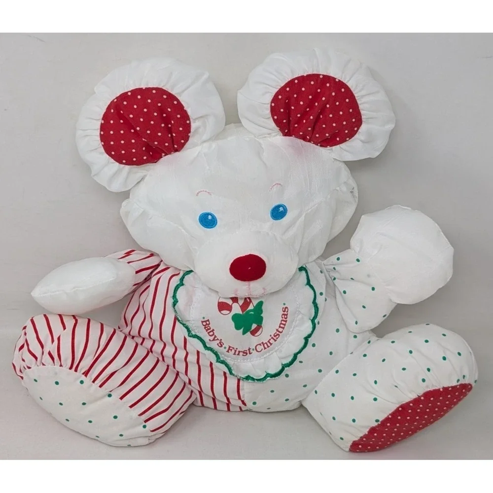 Fisher Price Puffalump Baby's First Christmas Mouse Plush Rattle Lovey 90s VTG